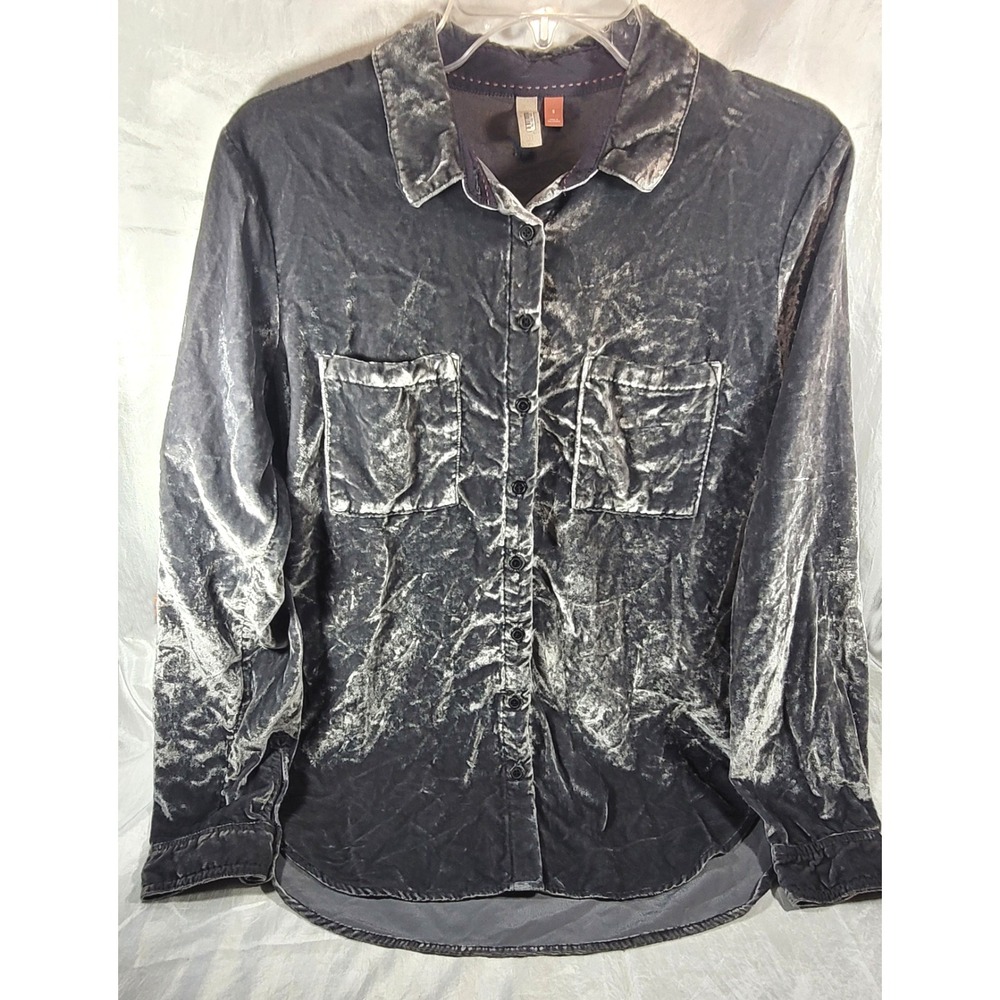 Anthropologie Pilcro Women's Crushed Velvet Long Sleeve Top -‎ Gray - Small